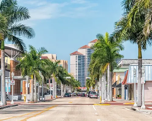 Palm-lined street in downtown Fort Myers